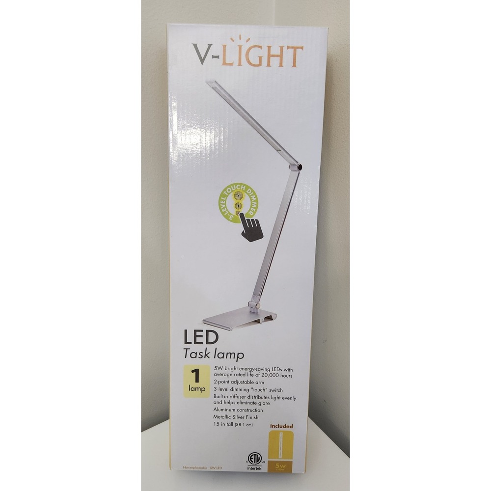 V-LIGHT LED Desk‎ Task Lamp 3 Level Touch Dimmer Adjustable Arm Silver NEW